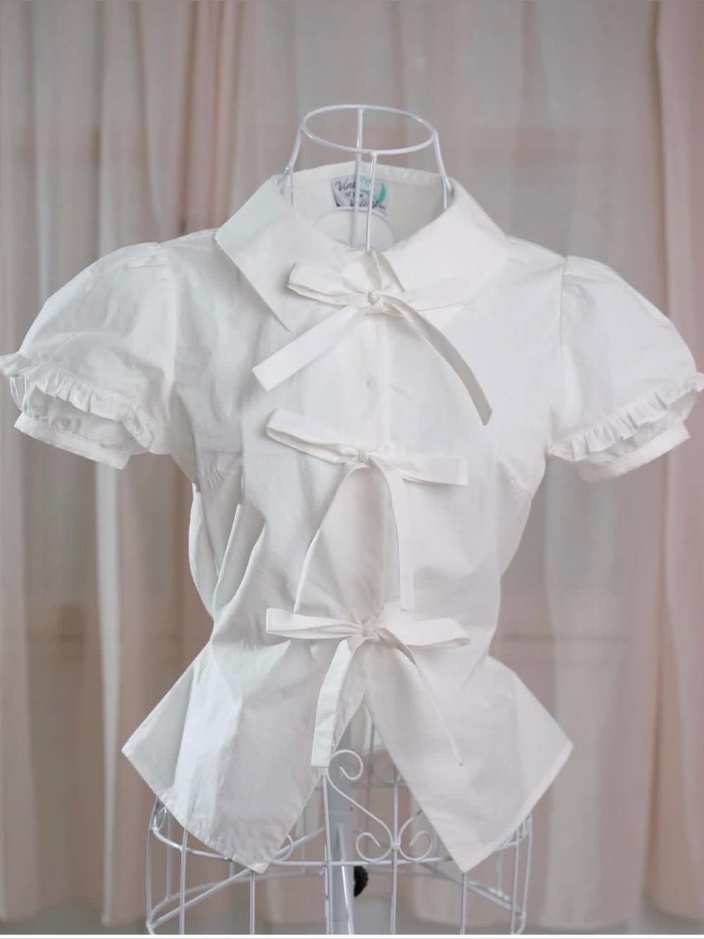 Vina of the Valley Puff Sleeve Collared Tie-Front Top